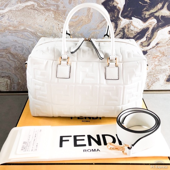 Sold Fendi Calfskin Zucca Embossed Boston Bag - Picture 2 of 15